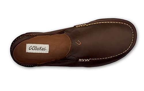 OluKai Men's Leather Slip-On Shoes, All-Weather Rubber Soles, Size 10.5