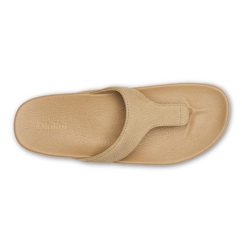 OLUKAI Kipe'a Lipi Women's Beach Sandal, Soft Leather, All-Day Comfort, Warm Sand/Warm Sand, Size 8