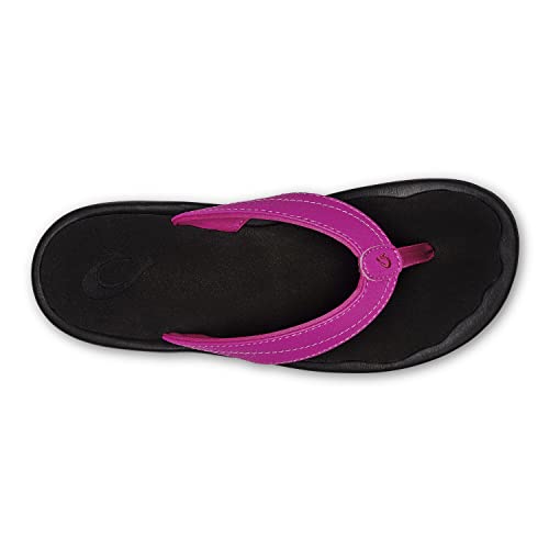 OLUKAI Women's Orchid Flower Black Sandals, Size 5